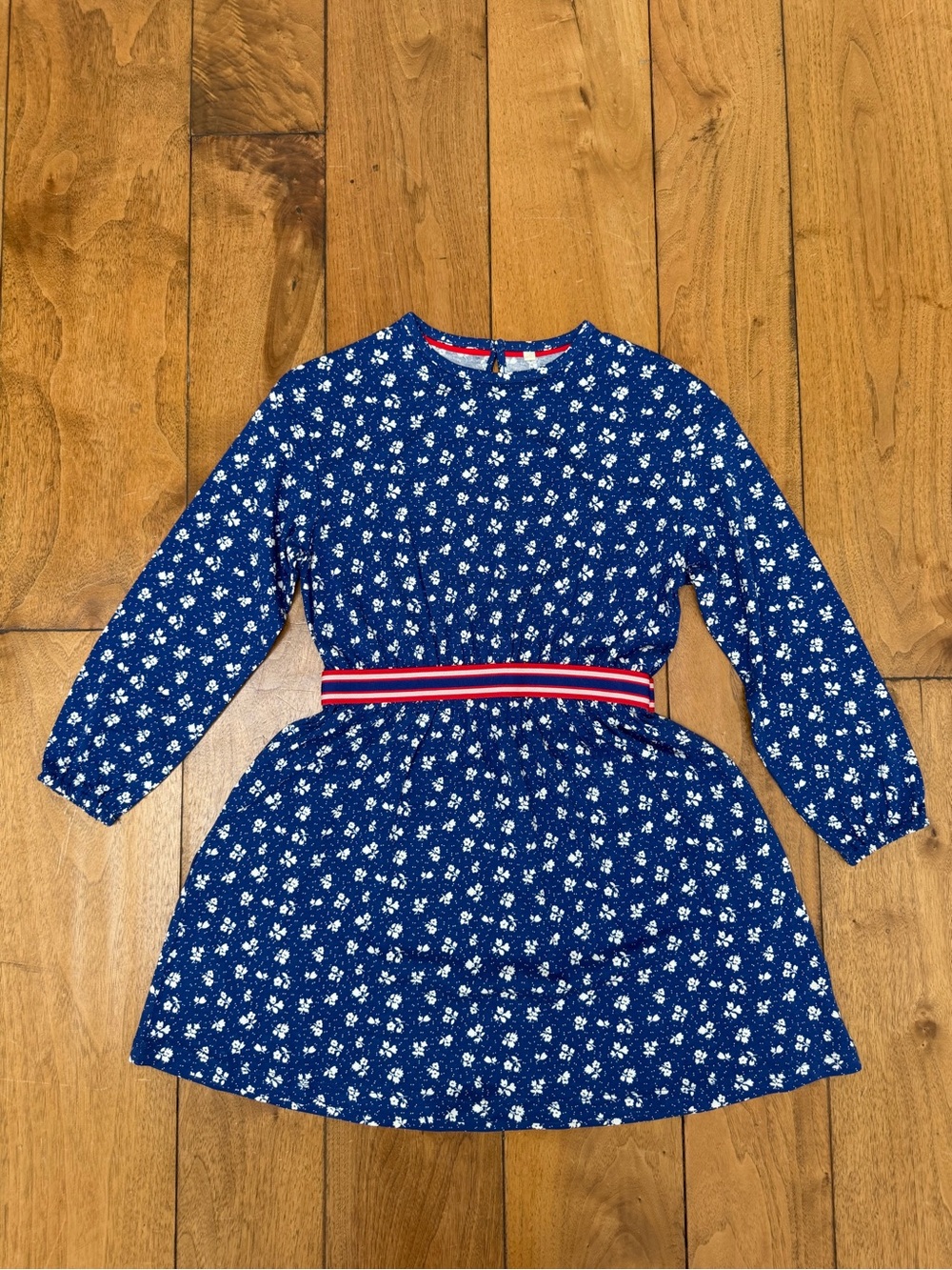 Mini Boden Blue Floral Long Sleeve Dress with Pockets Size 7-8Y EUC